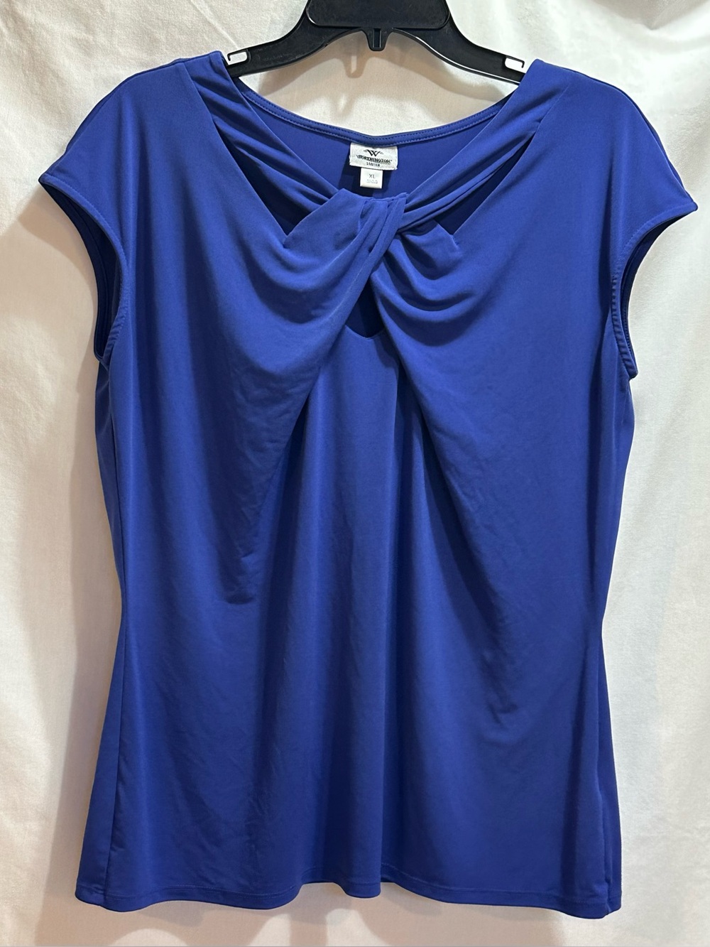 Worthington Royal Blue Stretch Blouse with a gathered open front